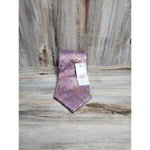 Verse 9 Haute Coutoure Mens Purple Gold Paisley Silk Necktie Formal Wedding Tie